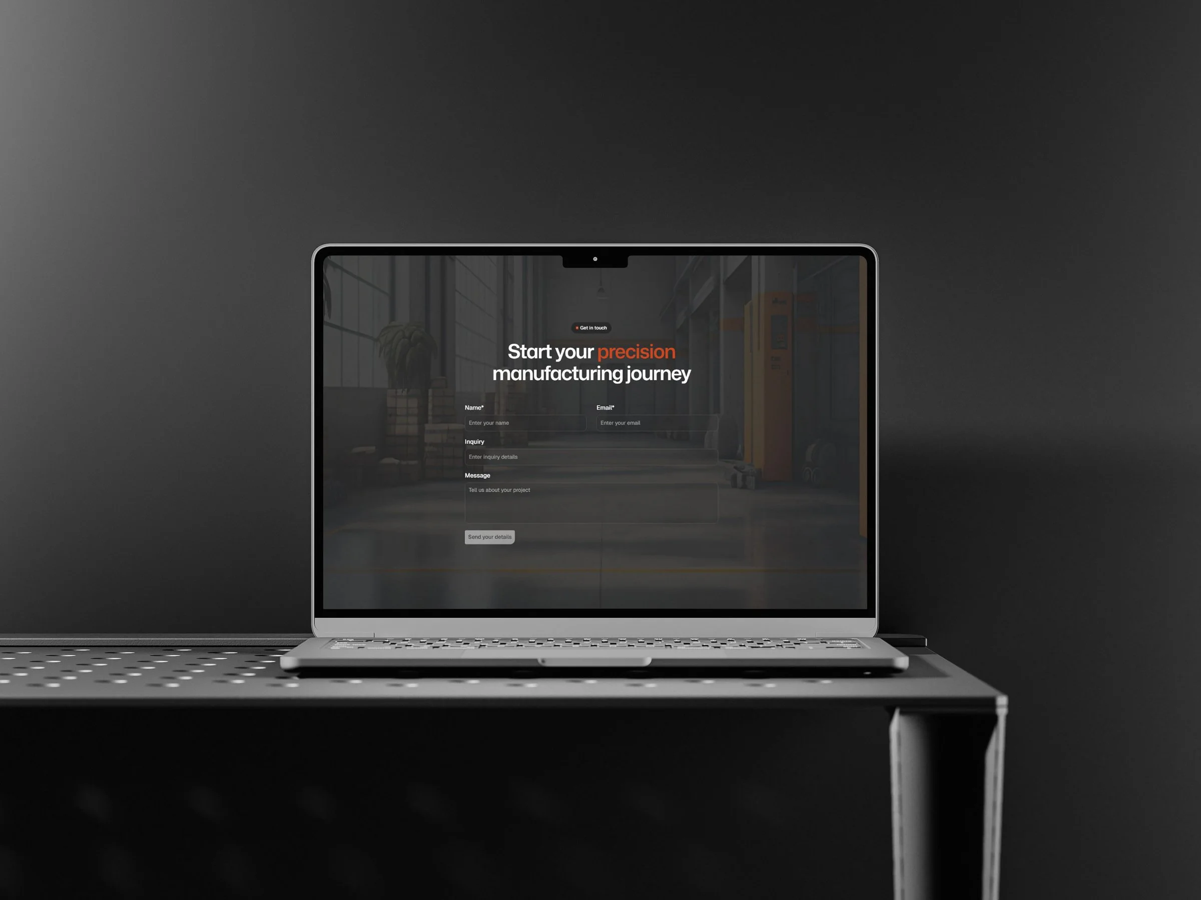 Velox Systems contact page with a dark warehouse photo and an inquiry form.